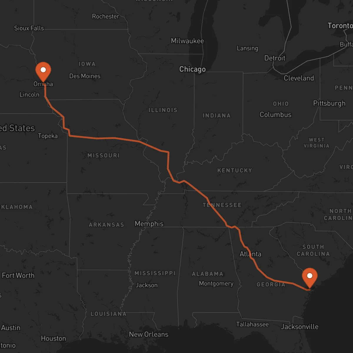 Ruta Savannah - Omaha