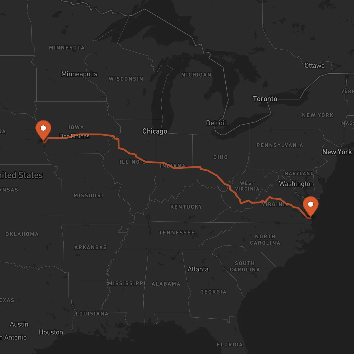 Ruta Virginia Beach - Omaha