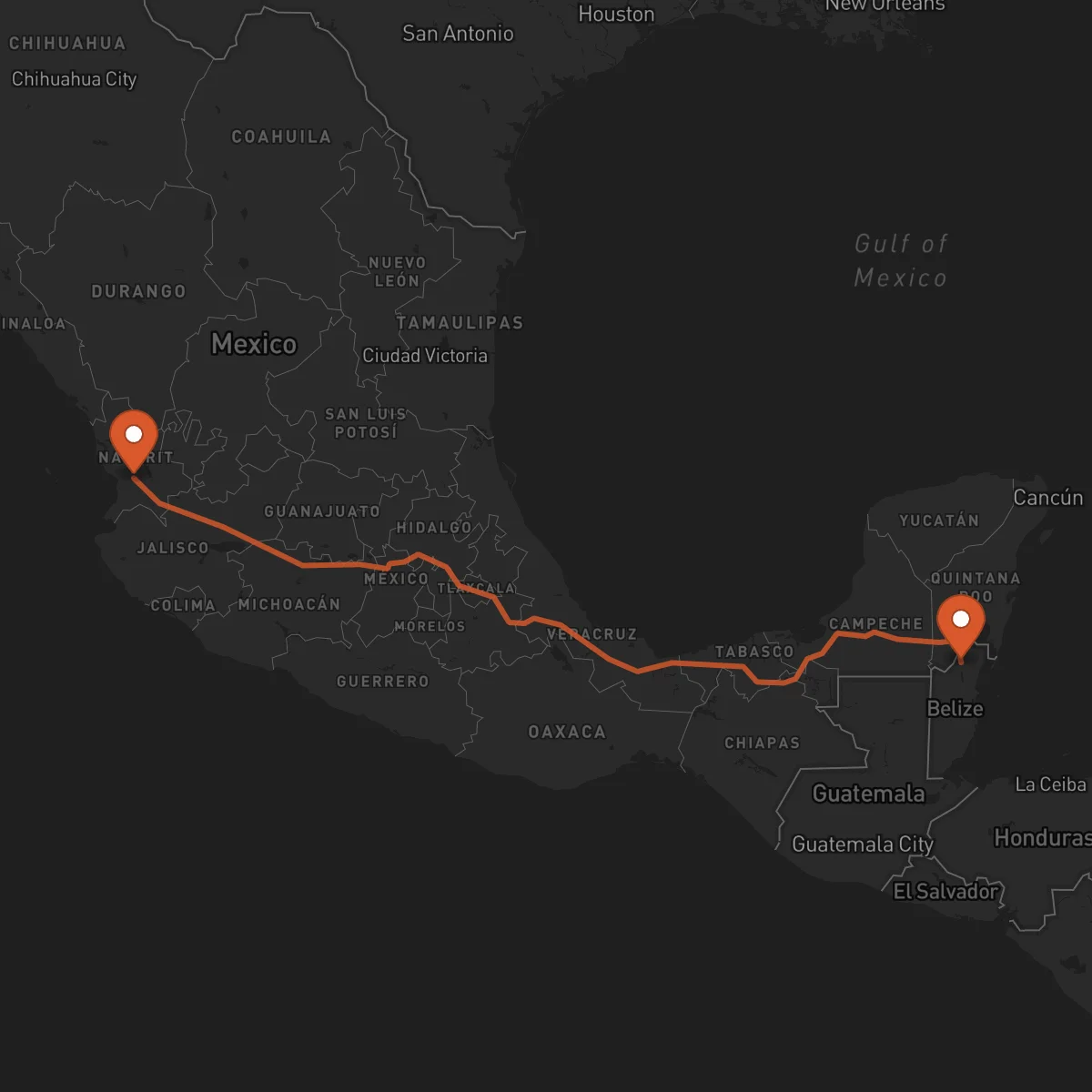 Ruta Tepic - Orange Walk Town