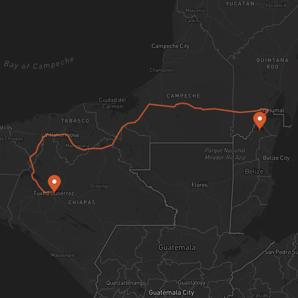 Ruta Tuxtla Gutiérrez - Orange Walk Town