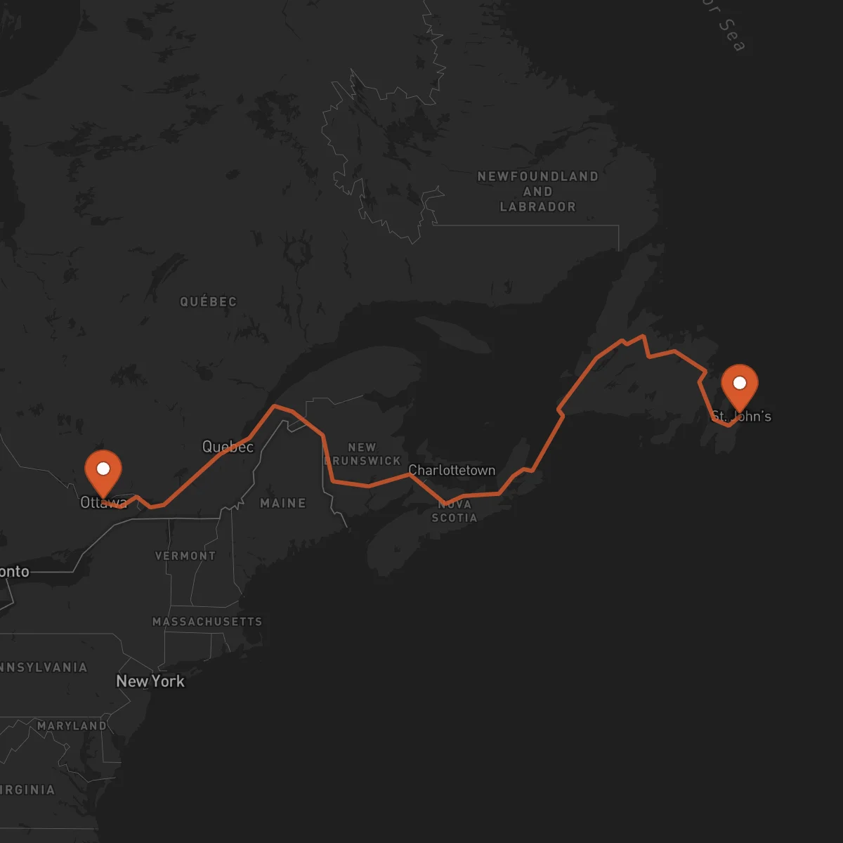 Ruta San Juan de Terranova (St. John's) - Ottawa