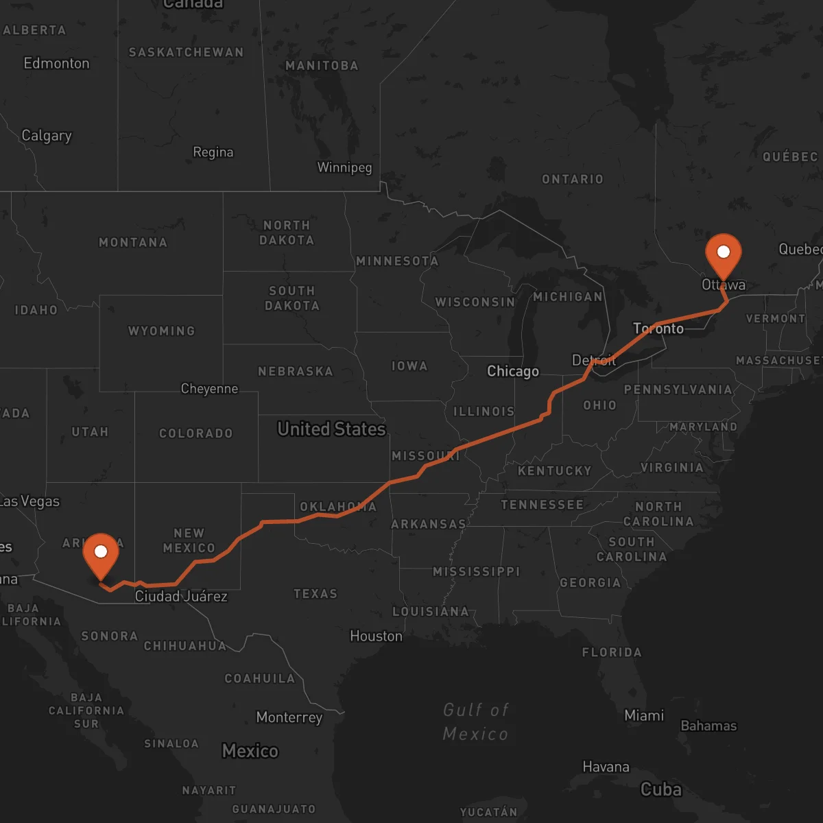 Ruta Tucson - Ottawa