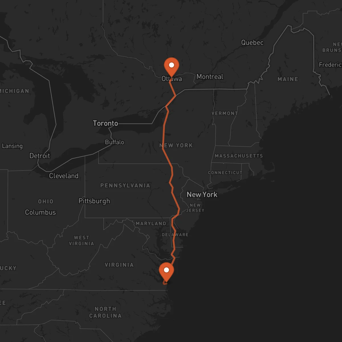Ruta Ottawa - Virginia Beach