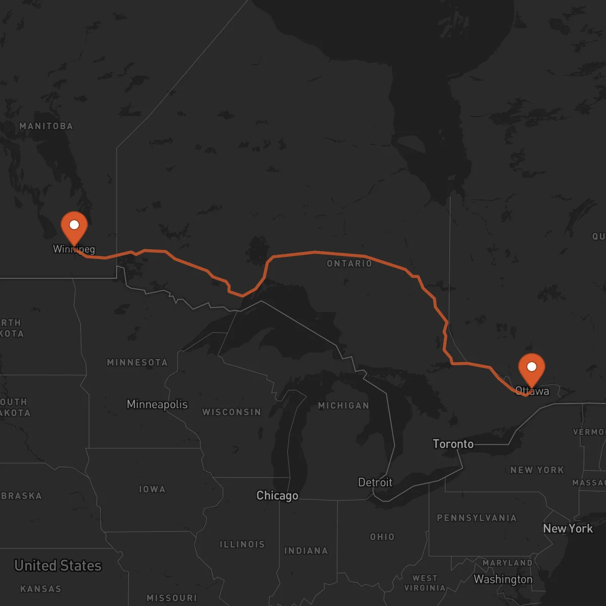Ruta Ottawa - Winnipeg