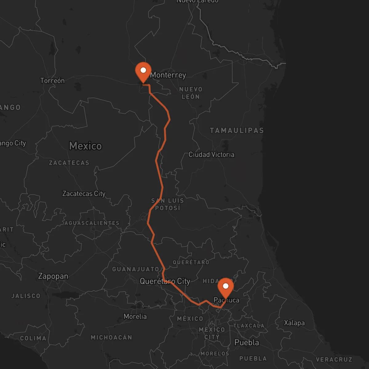 Ruta Saltillo - Pachuca de Soto