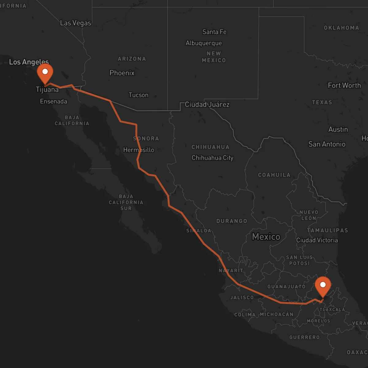 Ruta Pachuca de Soto - San Diego