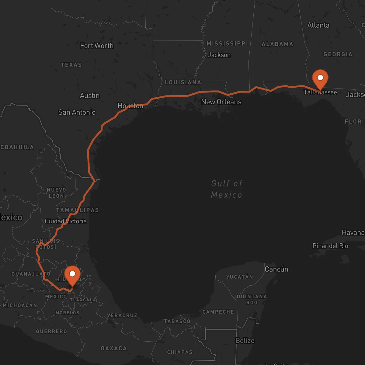 Ruta Pachuca de Soto - Tallahassee