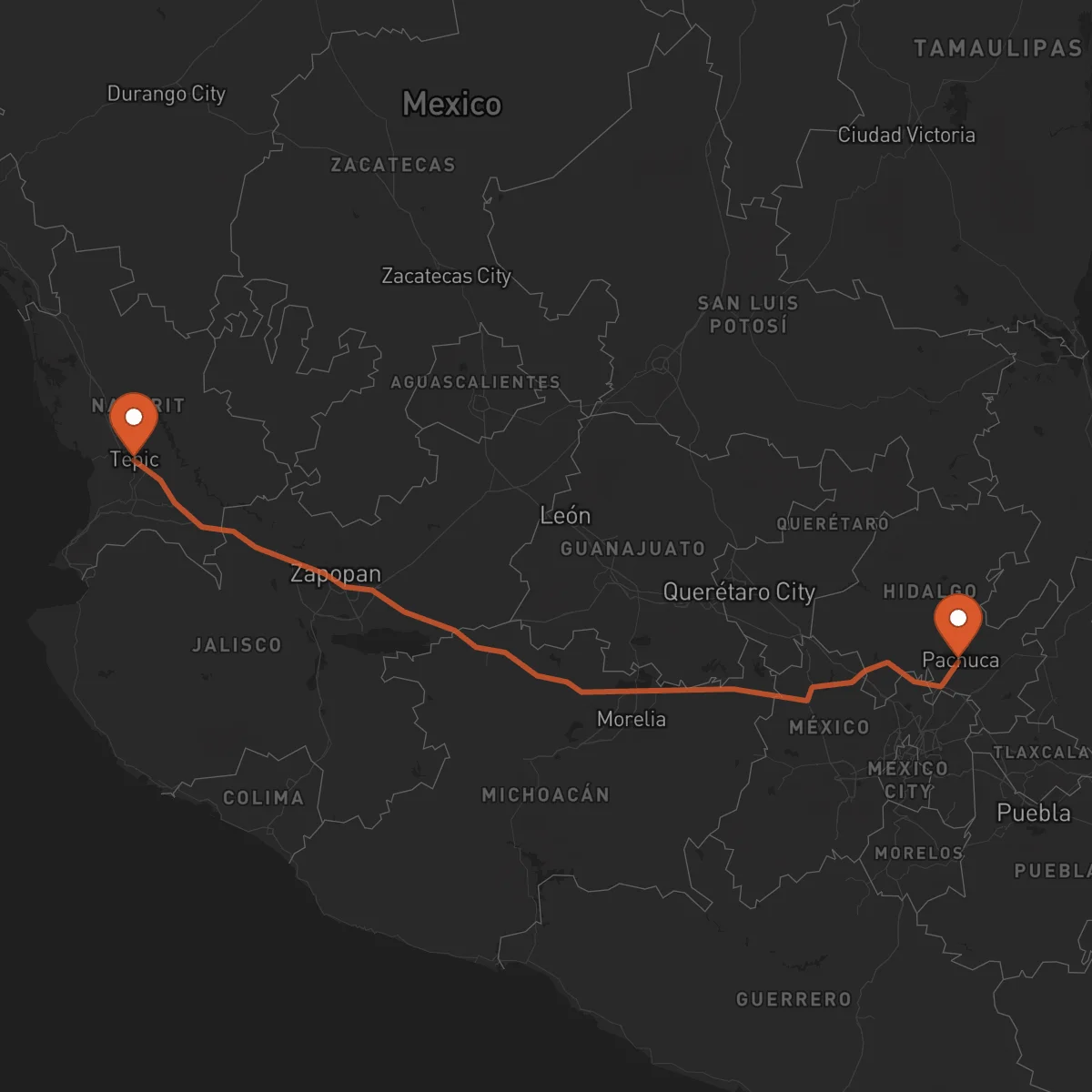 Ruta Tepic - Pachuca de Soto