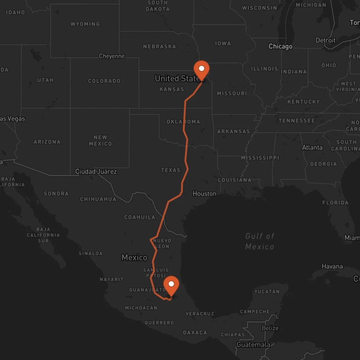 Ruta Pachuca de Soto - Topeka