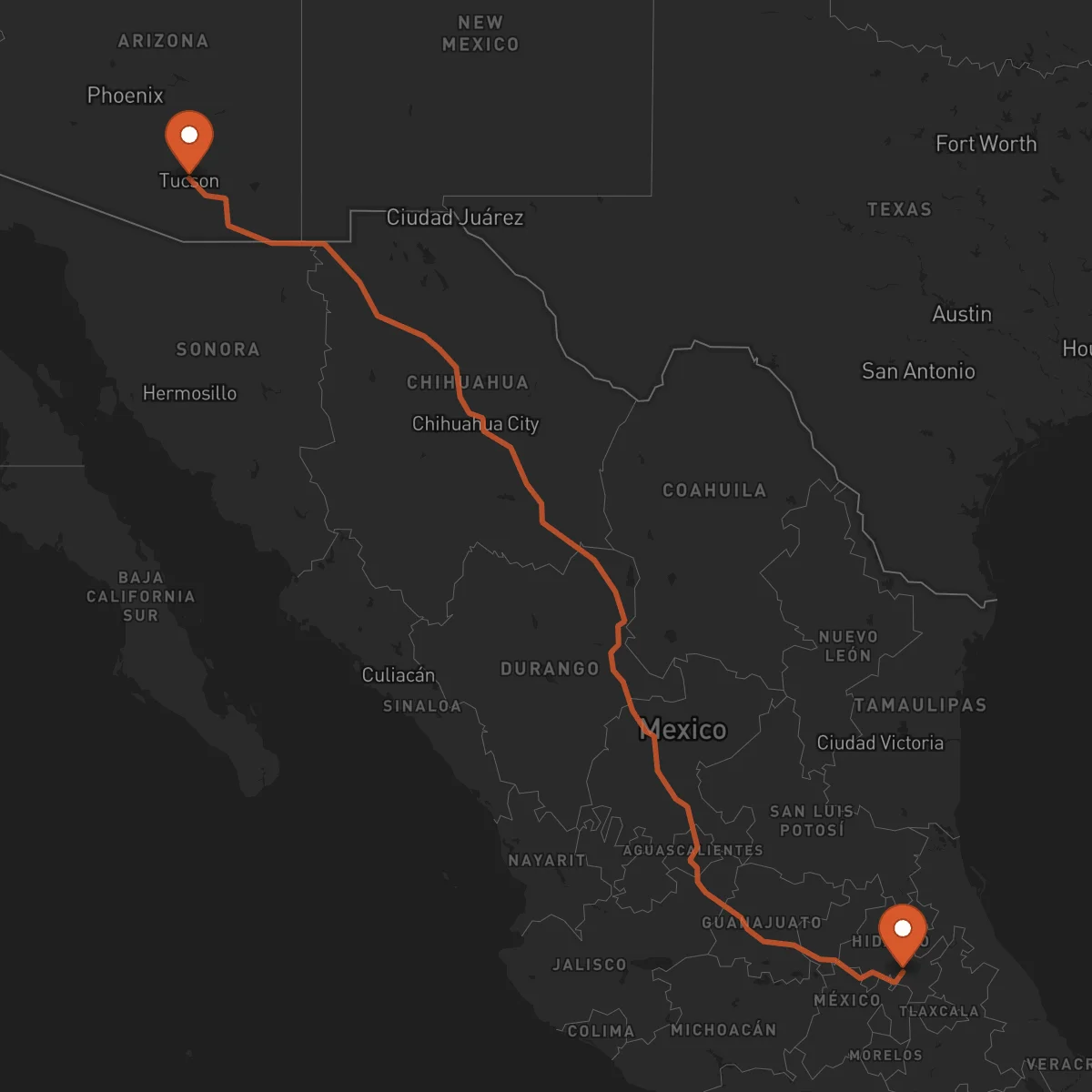 Ruta Tucson - Pachuca de Soto