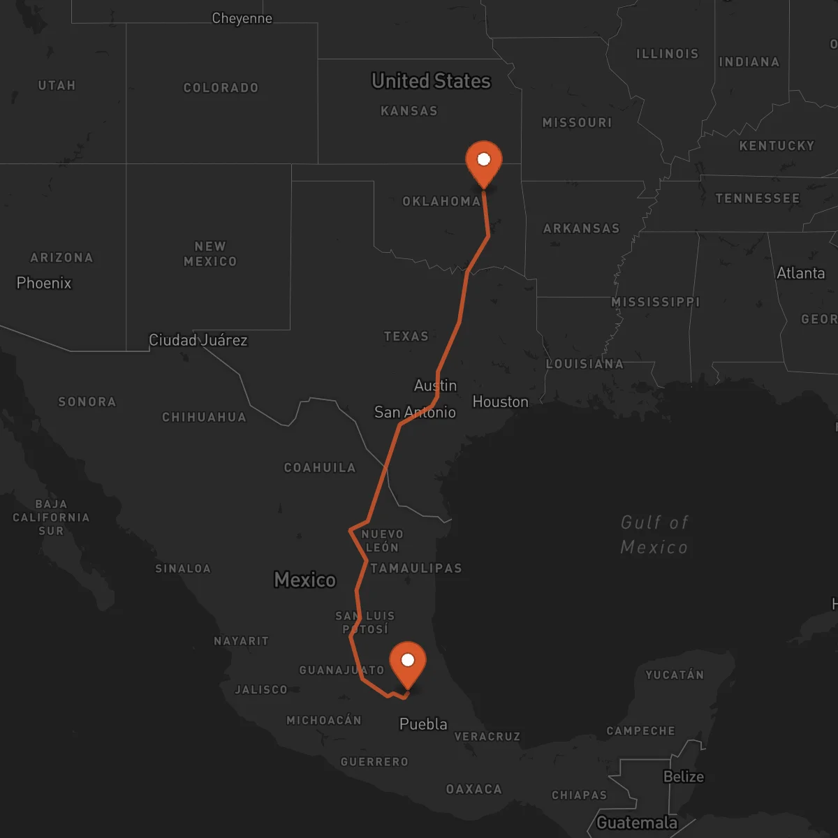 Ruta Pachuca de Soto - Tulsa