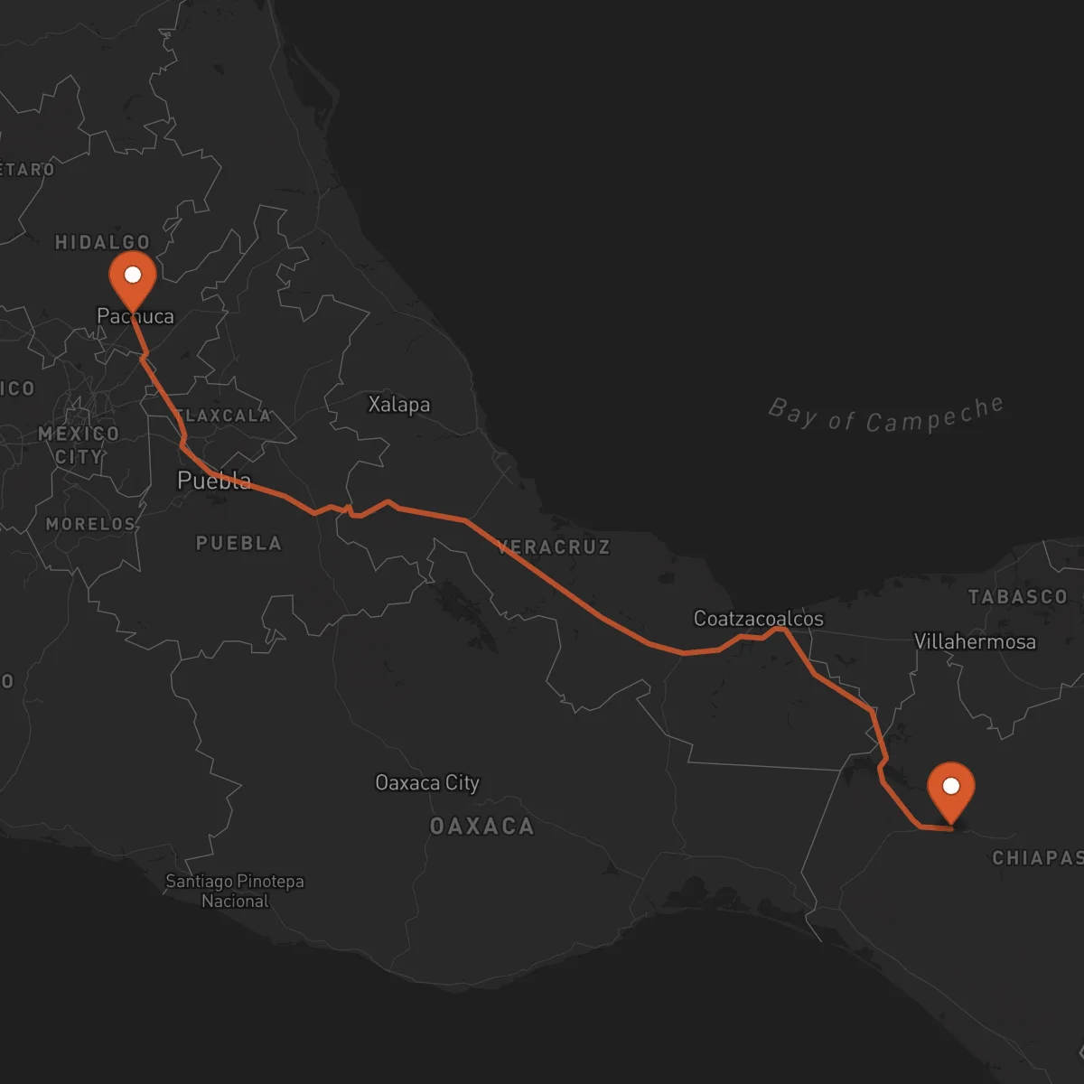 Ruta Pachuca de Soto - Tuxtla Gutiérrez