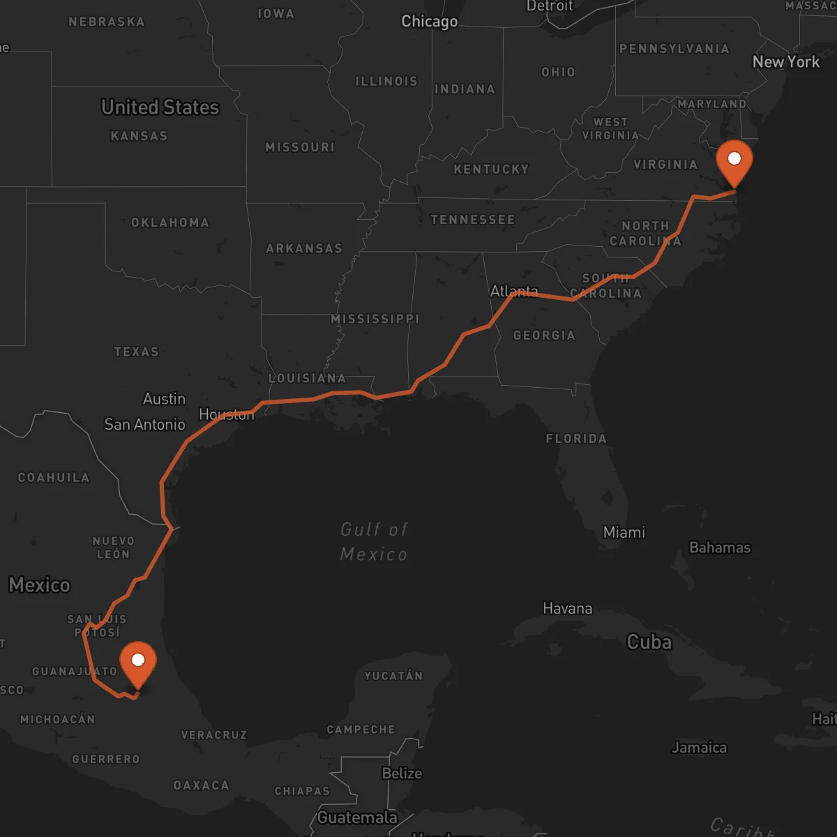 Ruta Pachuca de Soto - Virginia Beach