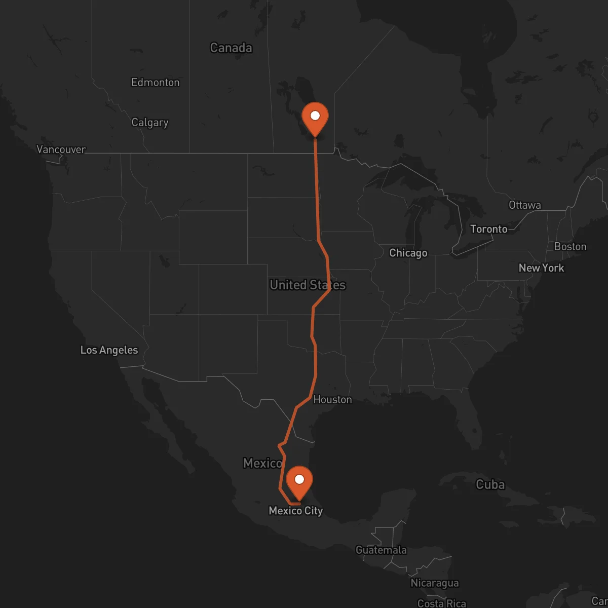 Ruta Winnipeg - Pachuca de Soto