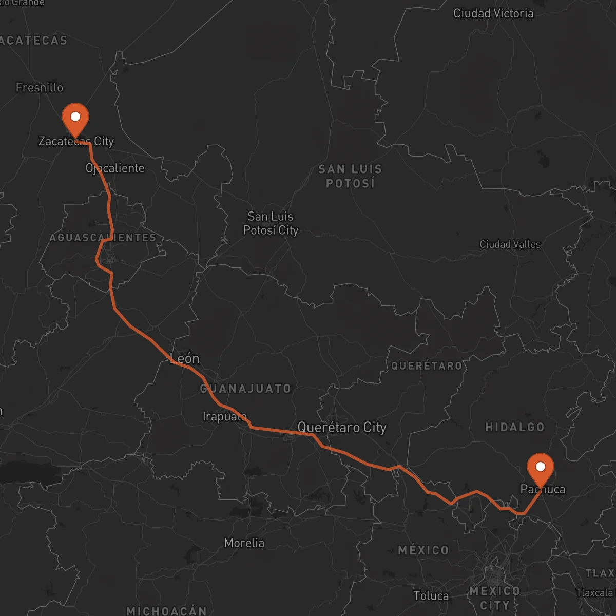 Ruta Zacatecas - Pachuca de Soto