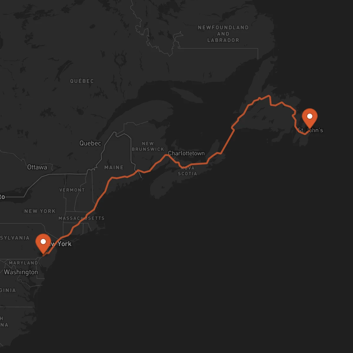 Ruta Philadelphia - San Juan de Terranova (St. John's)