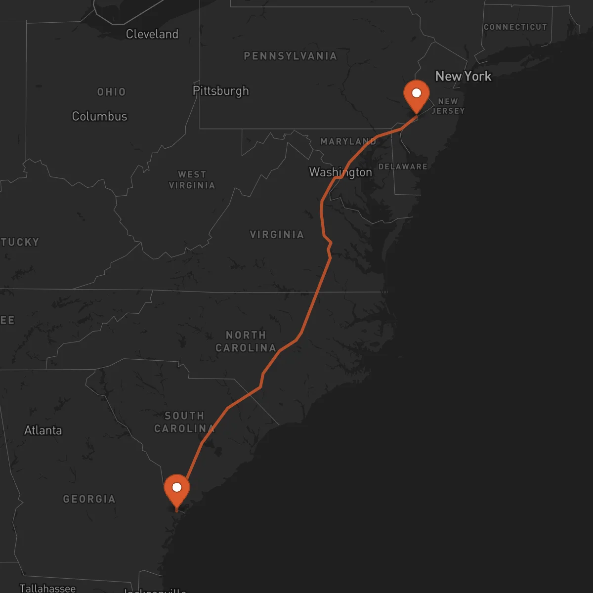 Ruta Philadelphia - Savannah