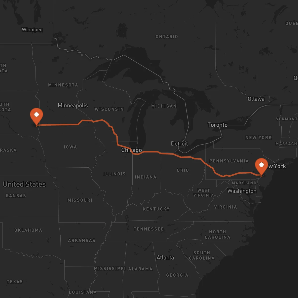 Ruta Philadelphia - Sioux Falls