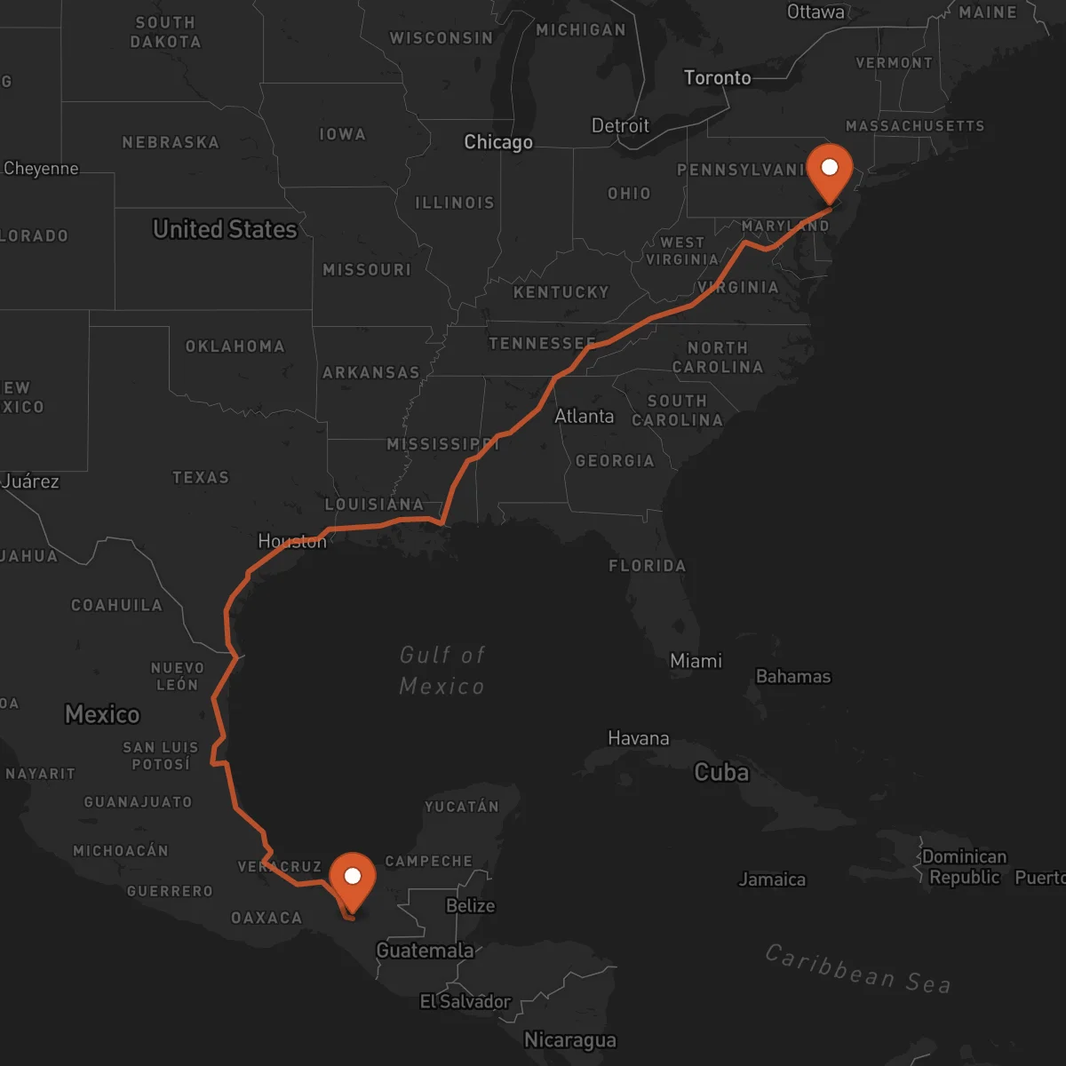 Ruta Tuxtla Gutiérrez - Philadelphie