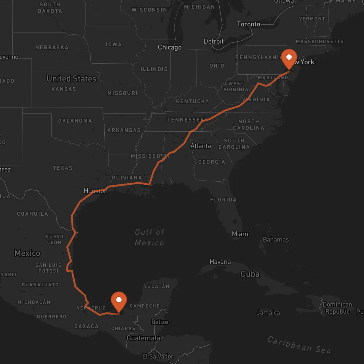 Ruta Philadelphia - Villahermosa