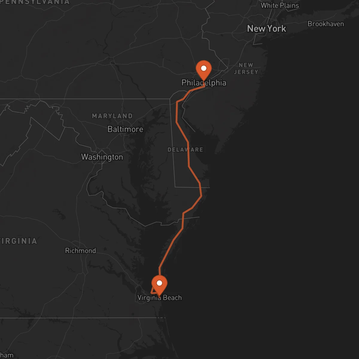 Ruta Philadelphia - Virginia Beach