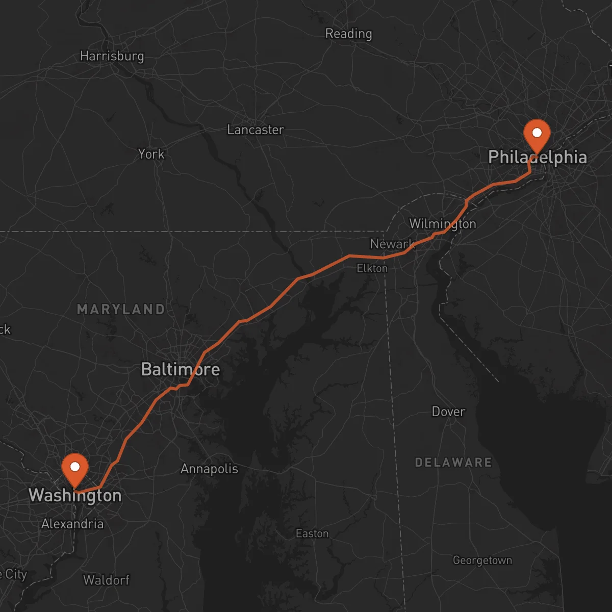 Ruta Washington D.C. - Philadelphia