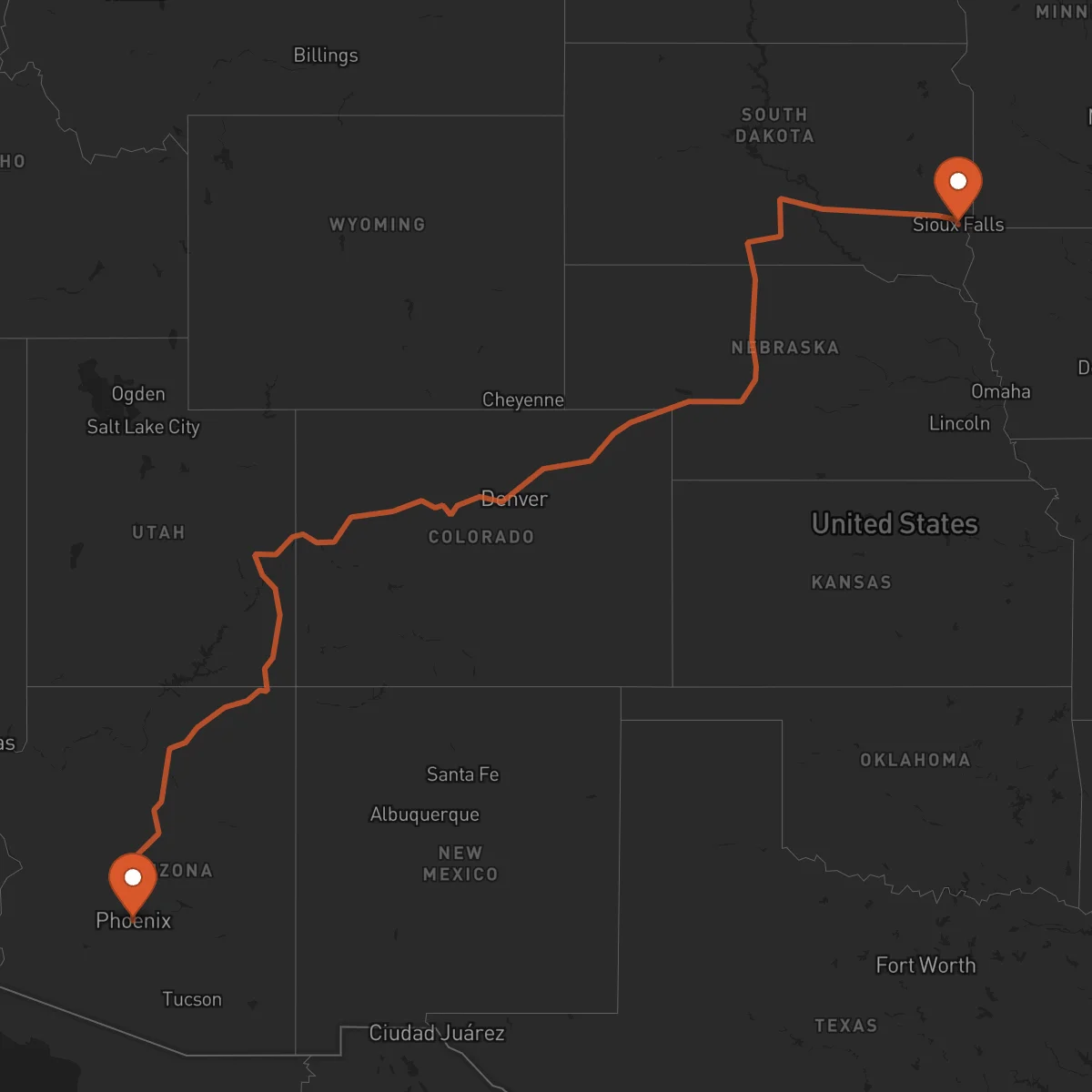 Ruta Sioux Falls - Phoenix