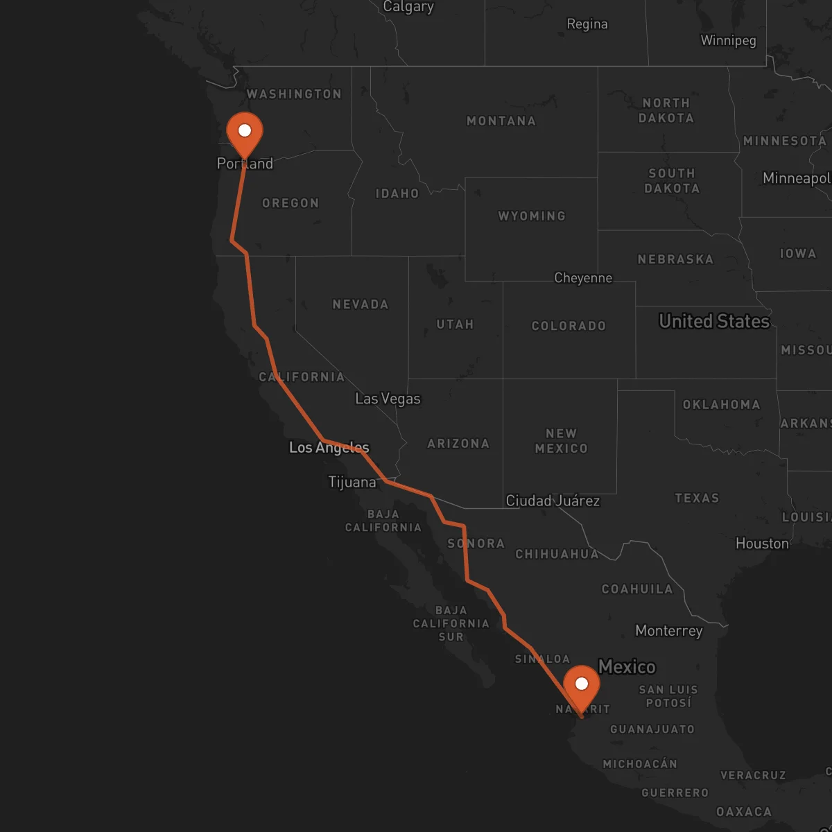 Ruta Tepic - Portland
