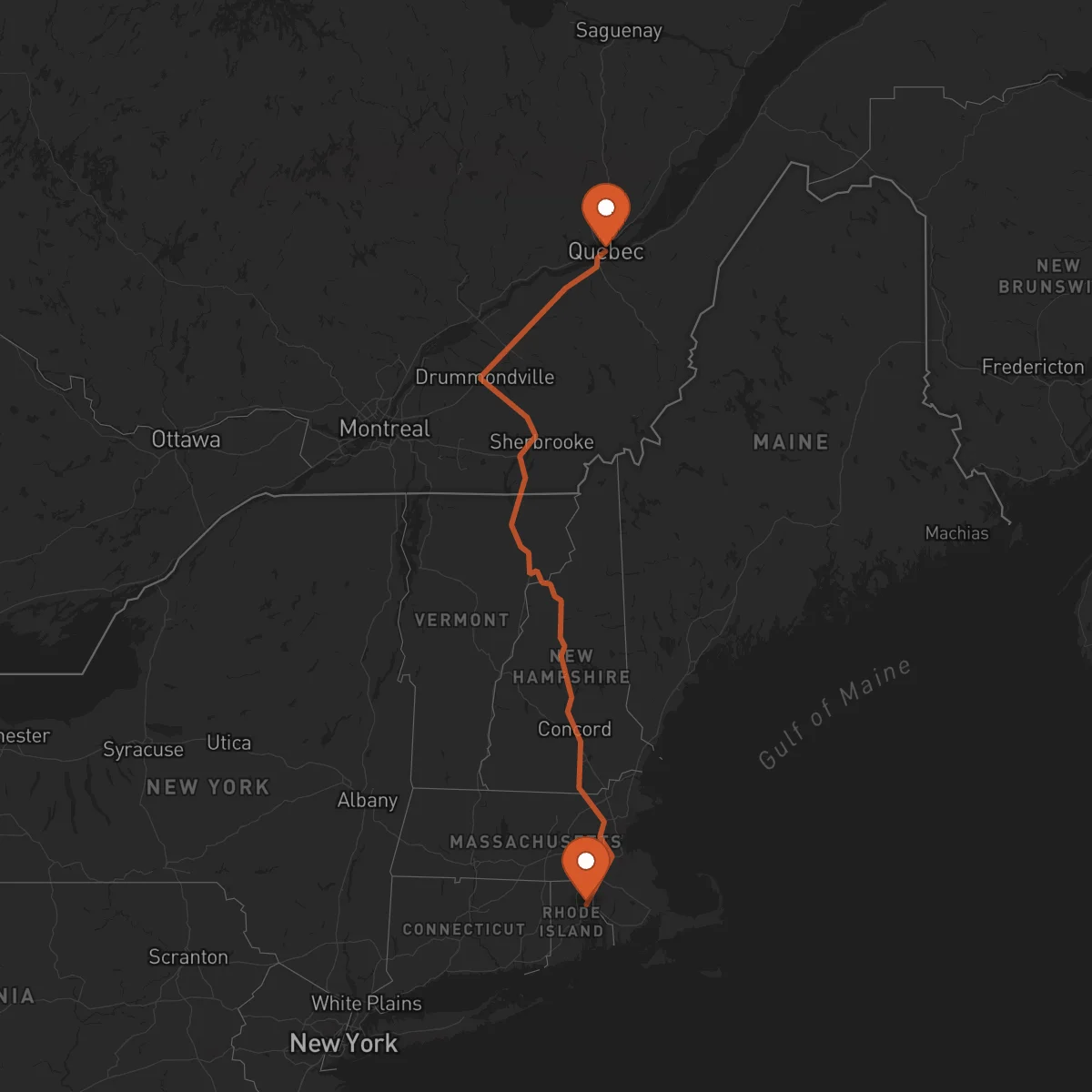 Ruta Providence - Québec
