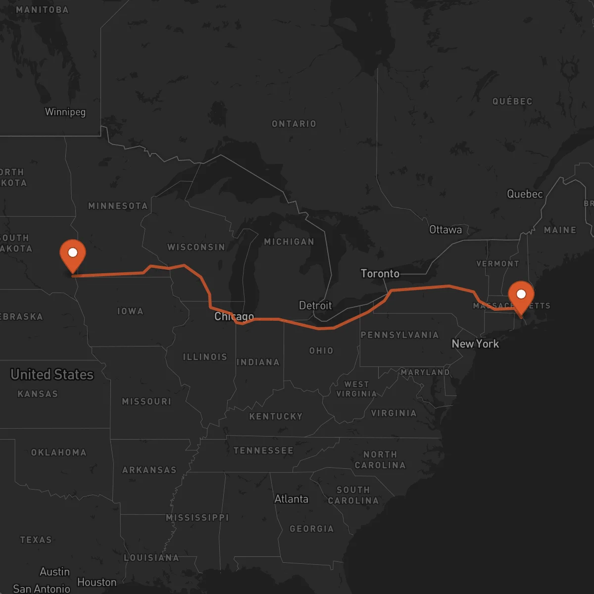 Ruta Providence - Sioux Falls