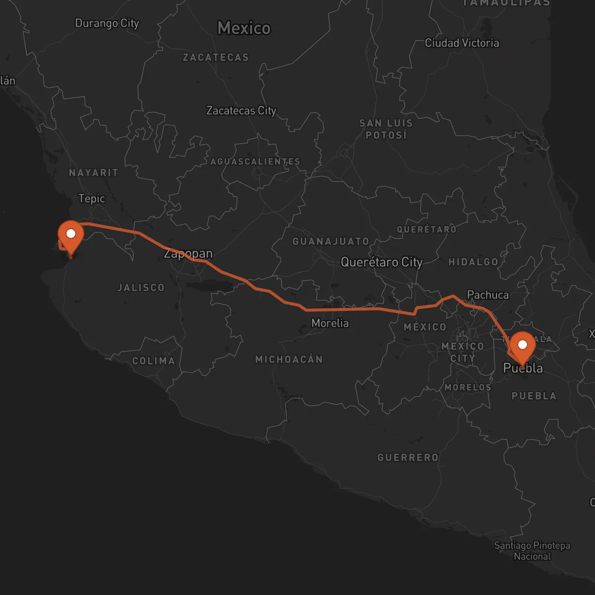 Ruta Puebla de Zaragoza - Puerto Vallarta