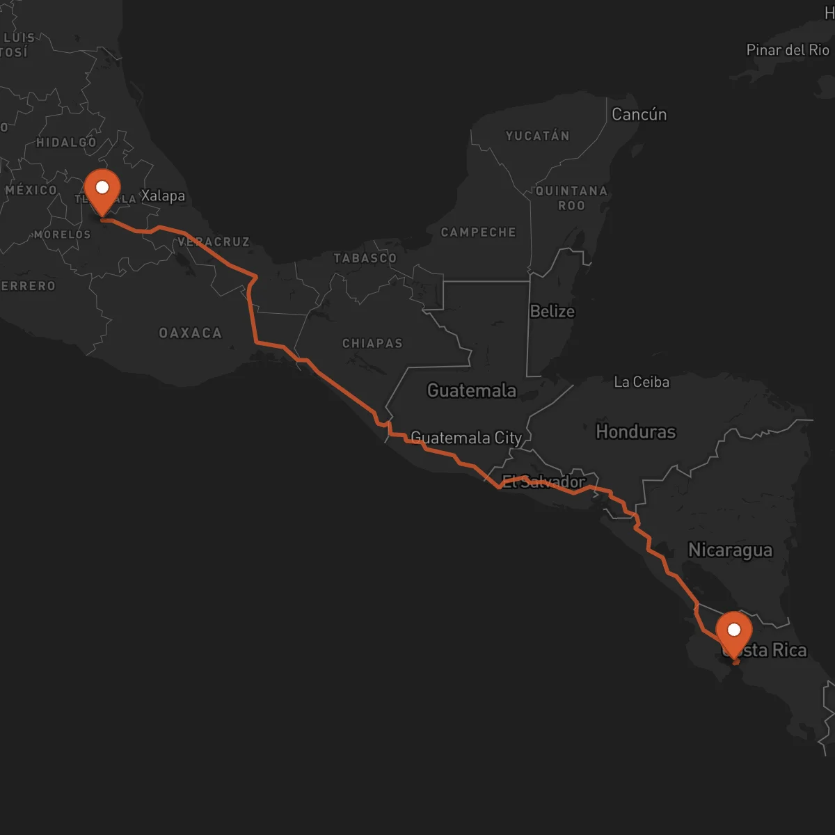 Ruta Puebla de Zaragoza - Puntarenas