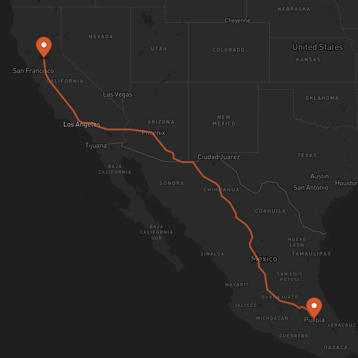 Ruta Puebla - Sacramento
