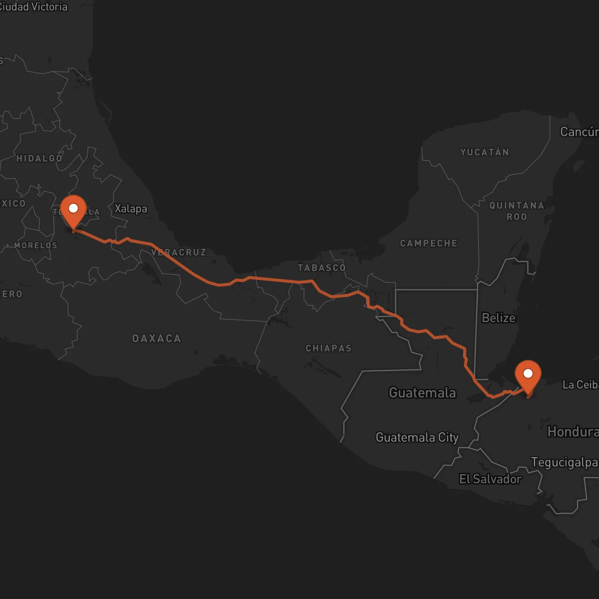 Ruta San Pedro Sula - Puebla de Zaragoza