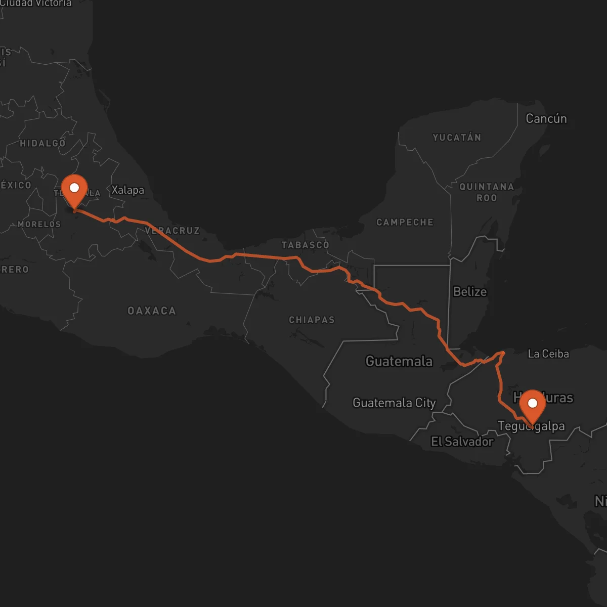 Ruta Tegucigalpa - Puebla de Zaragoza