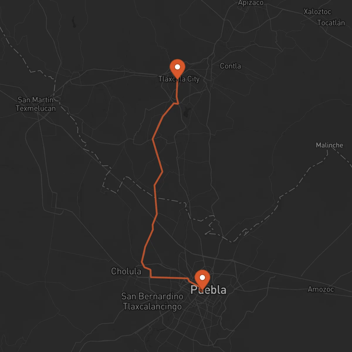 Ruta Puebla de Zaragoza - Tlaxcala de Xicohténcatl