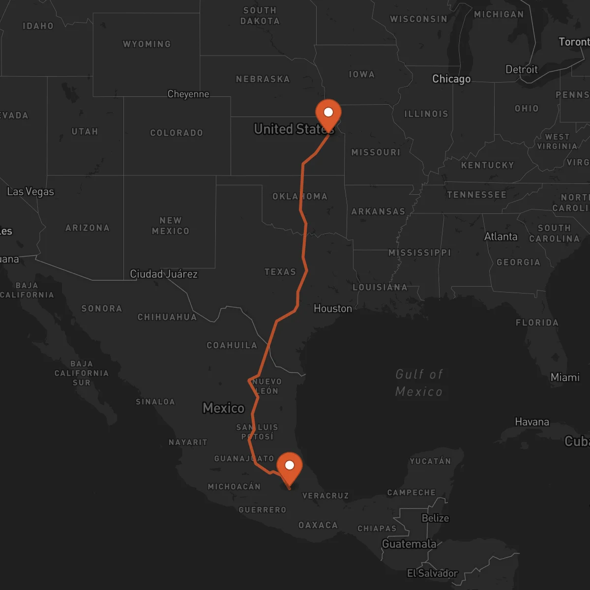 Ruta Puebla de Zaragoza - Topeka