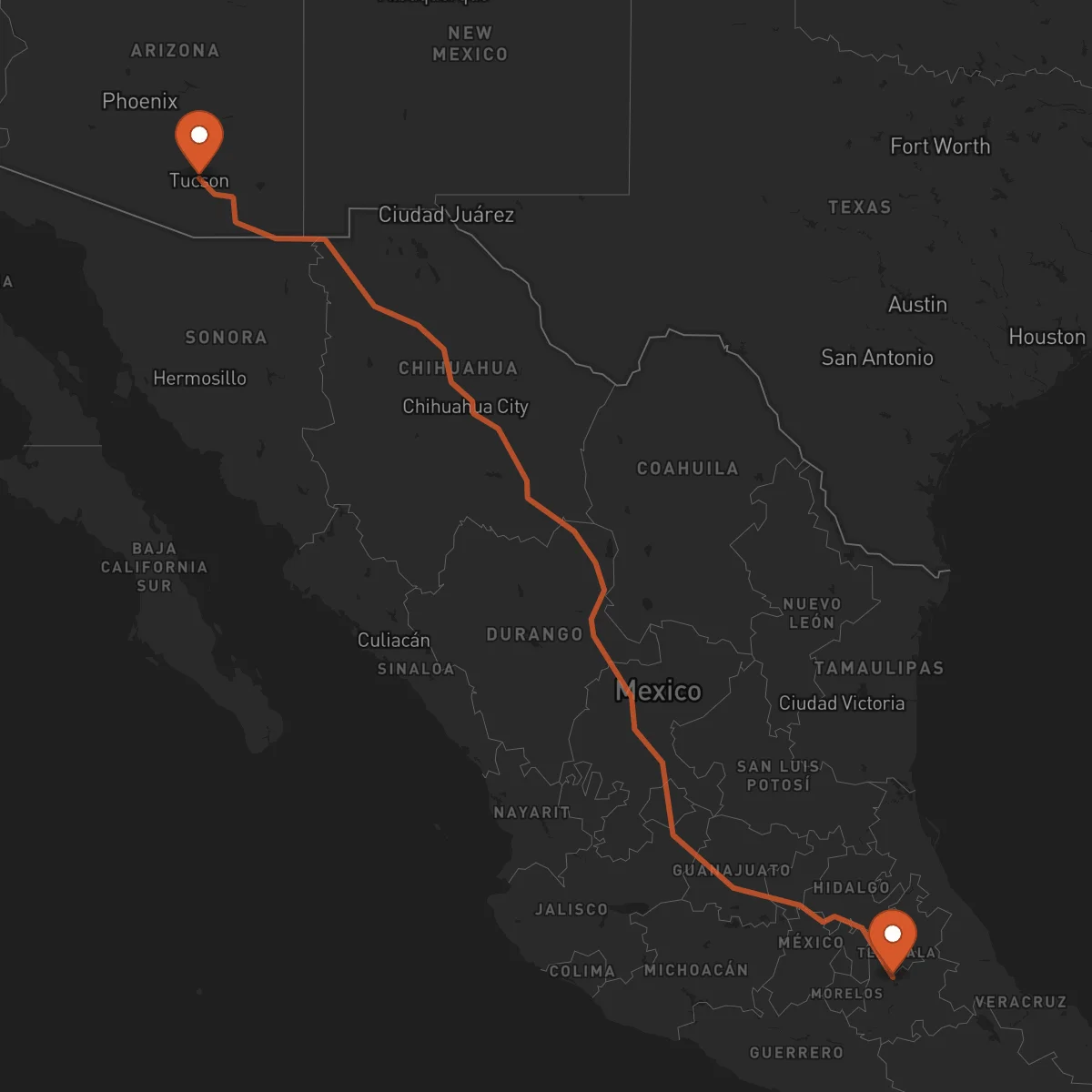 Ruta Tucson - Puebla de Zaragoza