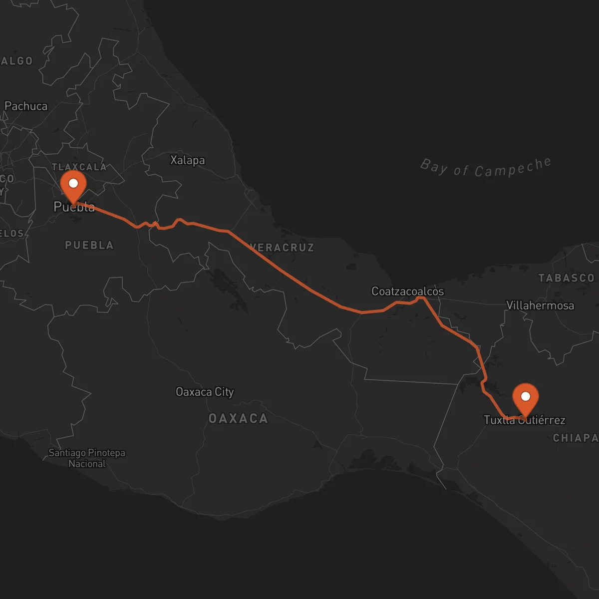 Ruta Puebla - Tuxtla Gutiérrez