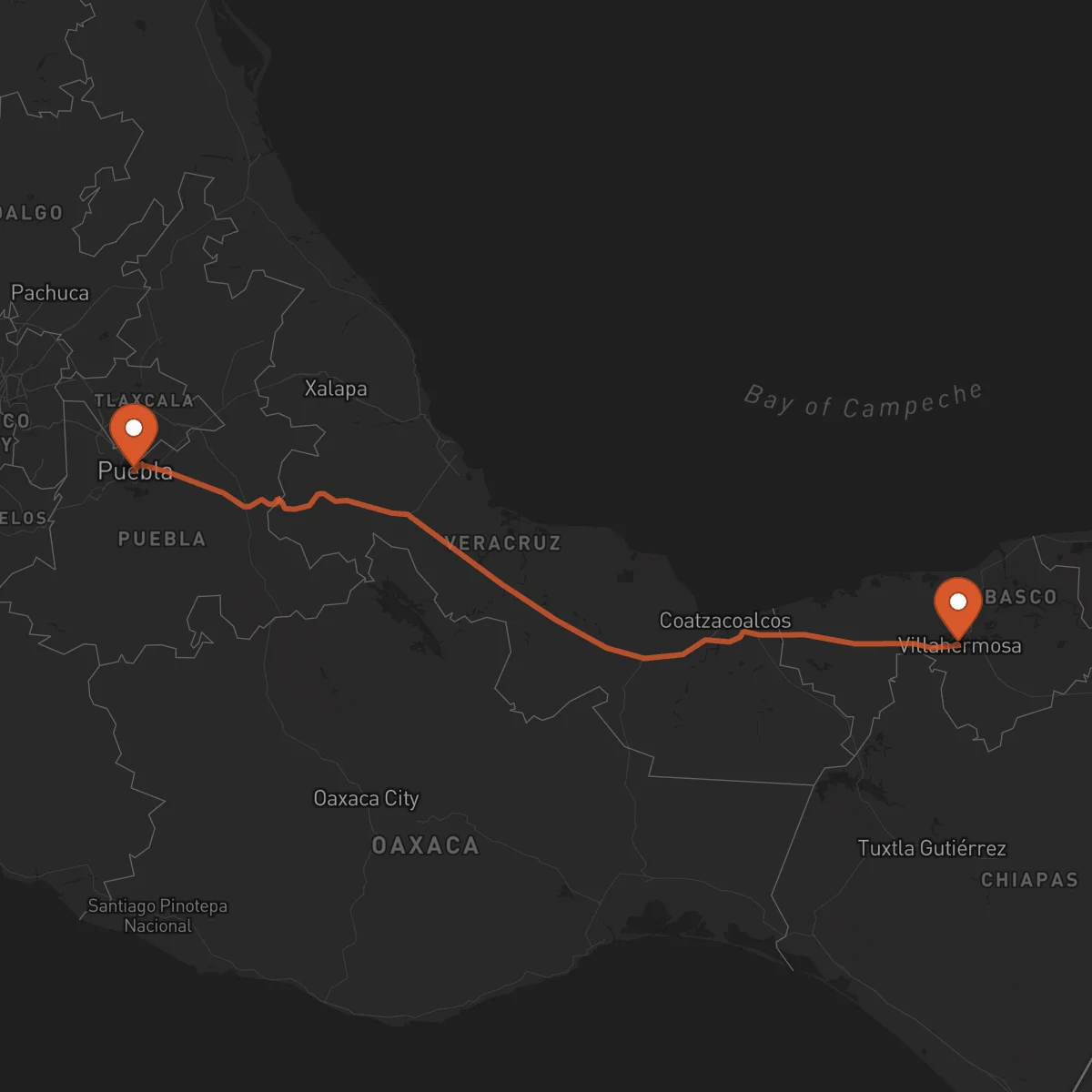 Ruta Puebla de Zaragoza - Villahermosa