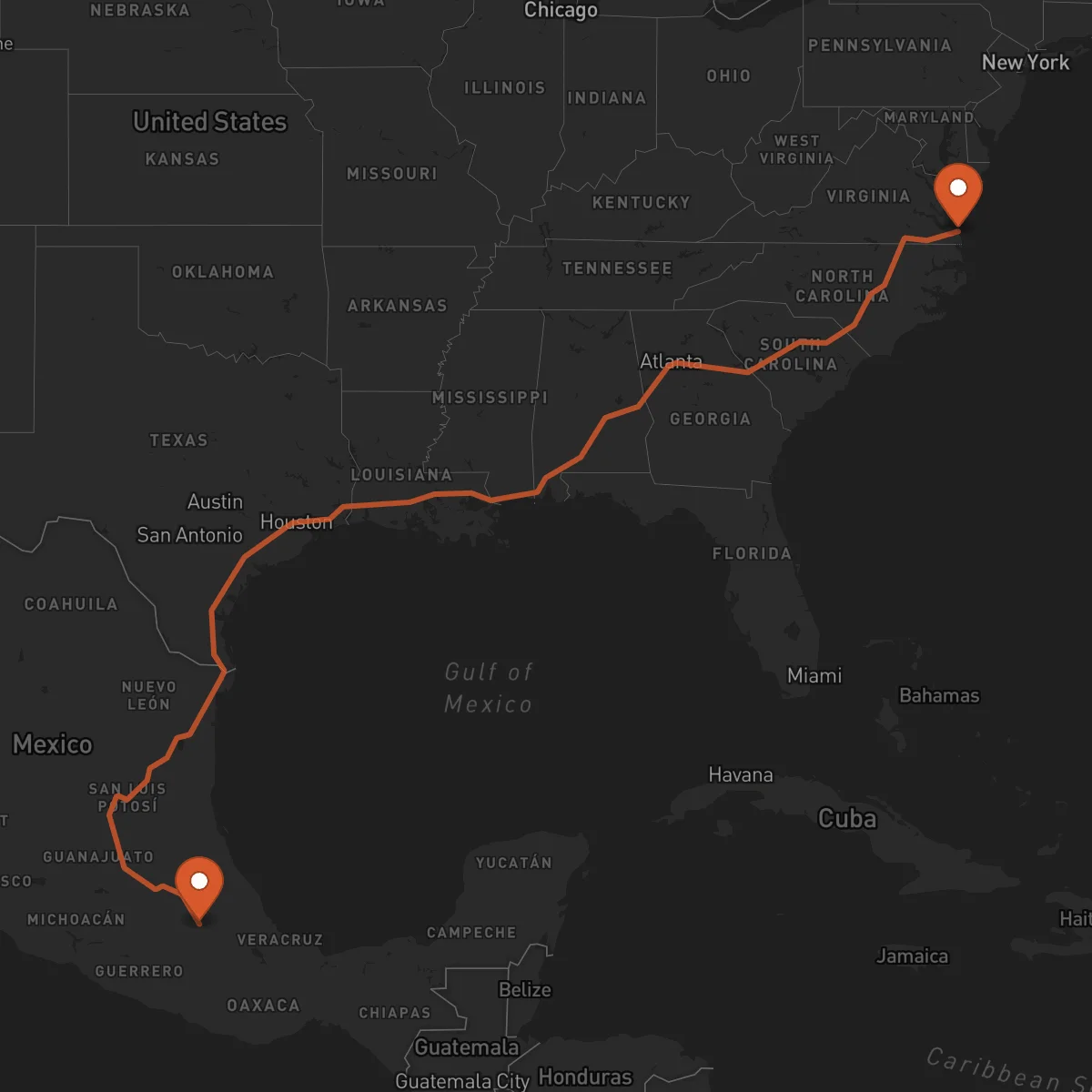 Ruta Virginia Beach - Puebla de Zaragoza