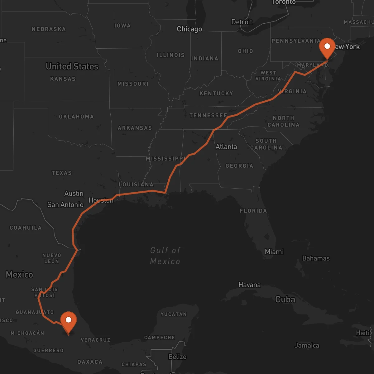 Ruta Wilmington - Puebla de Zaragoza