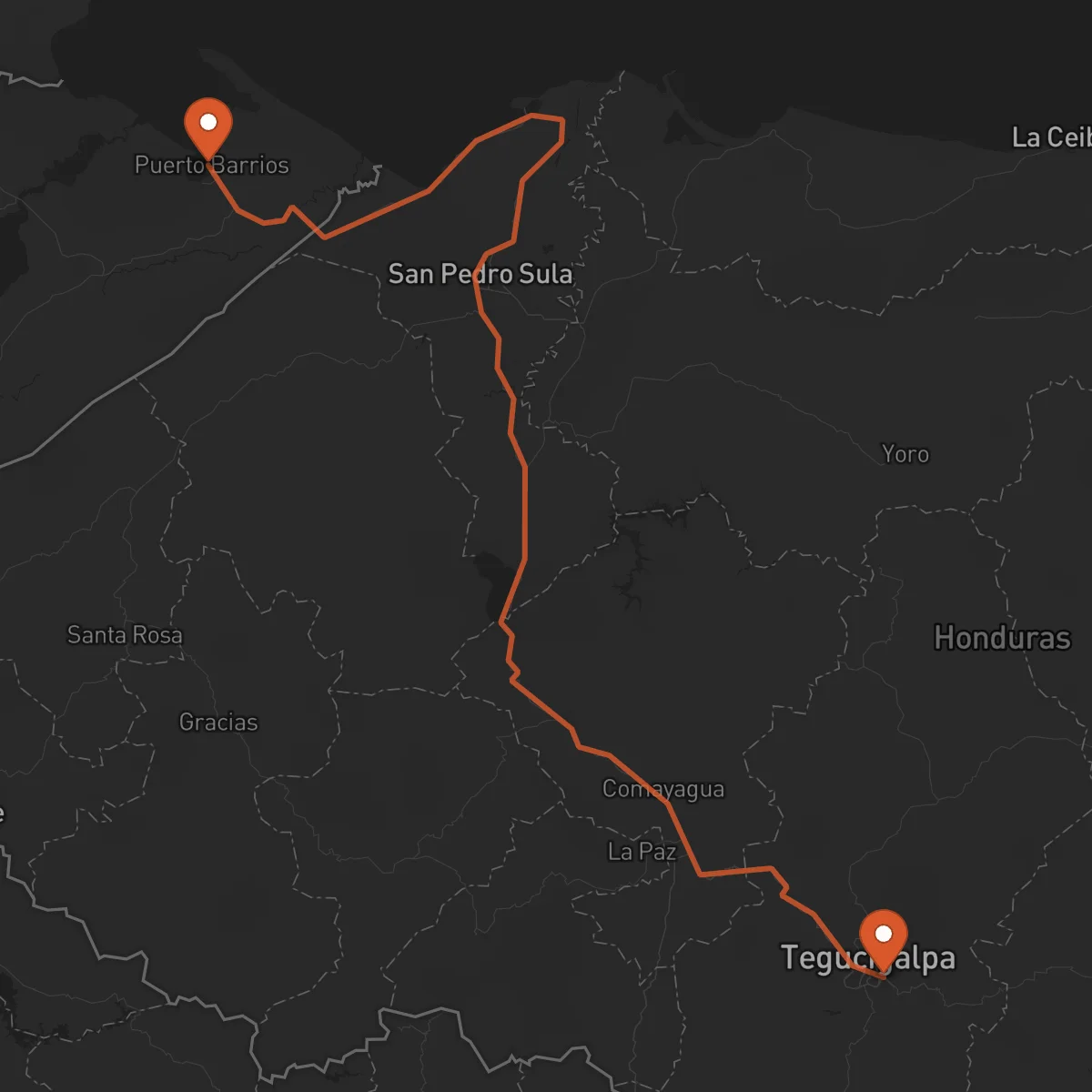 Ruta Tégucigalpa - Puerto Barrios
