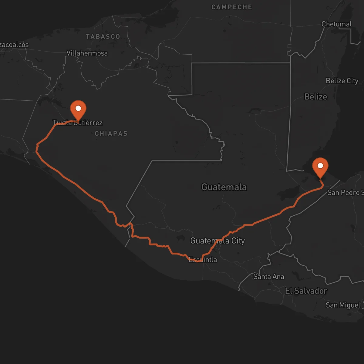 Ruta Puerto Barrios - Tuxtla Gutiérrez