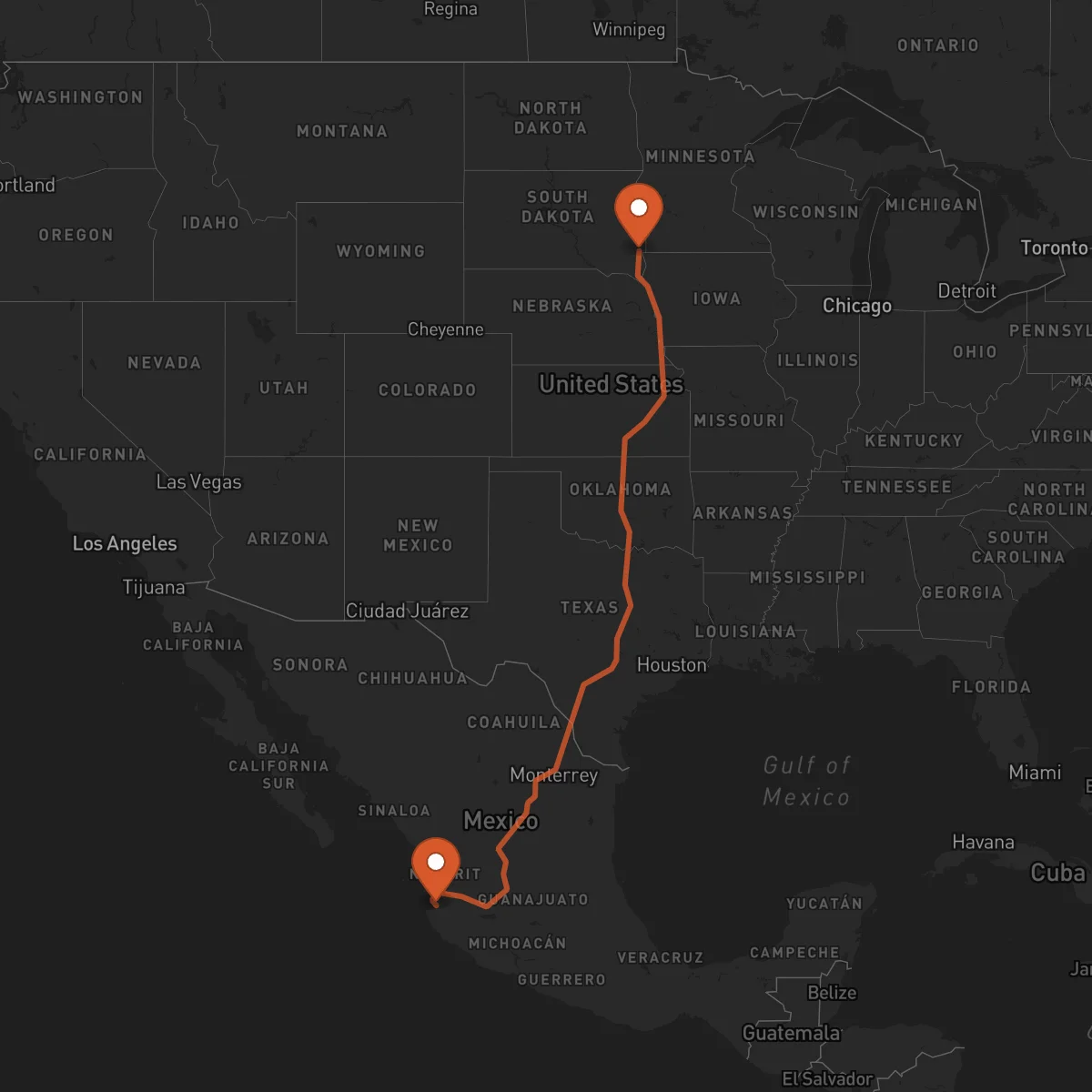 Ruta Puerto Vallarta - Sioux Falls