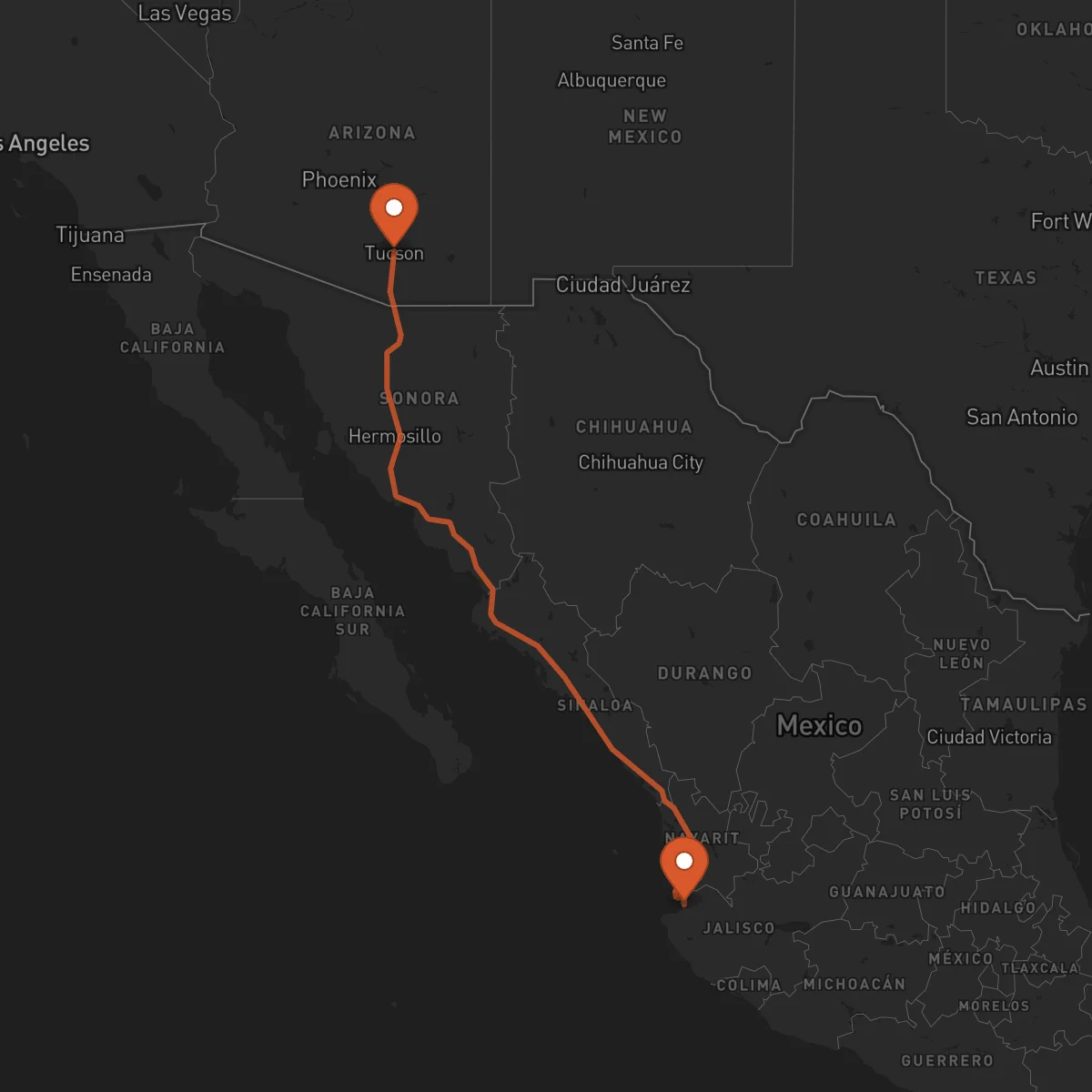 Ruta Puerto Vallarta - Tucson