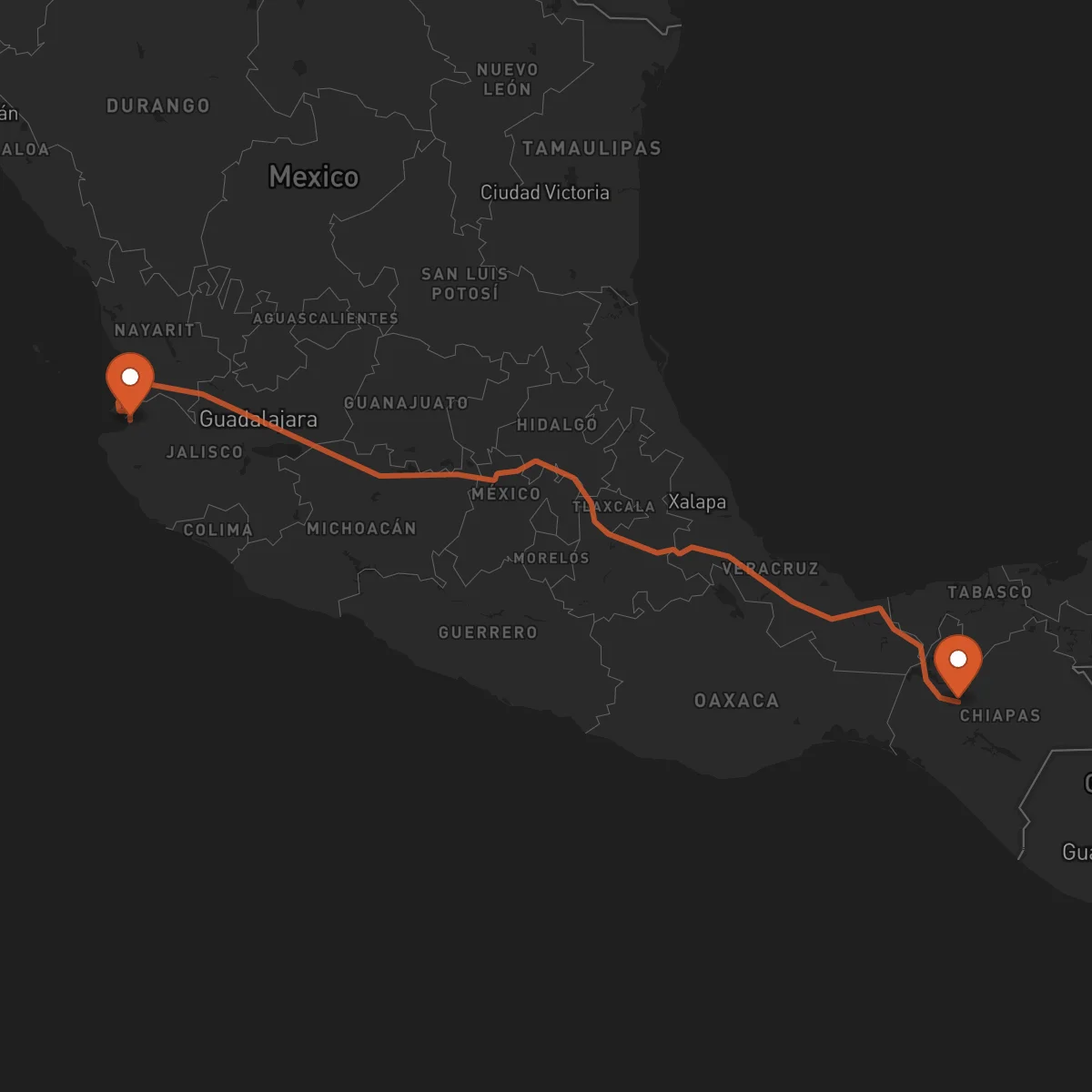 Ruta Tuxtla Gutiérrez - Puerto Vallarta