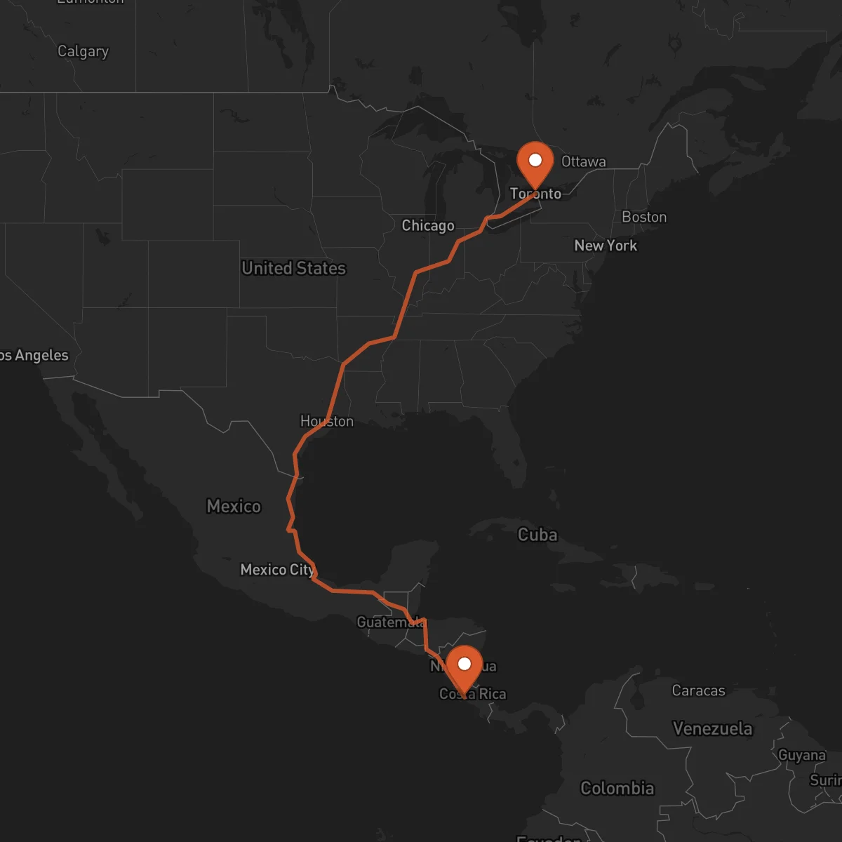 Ruta Toronto - Puntarenas