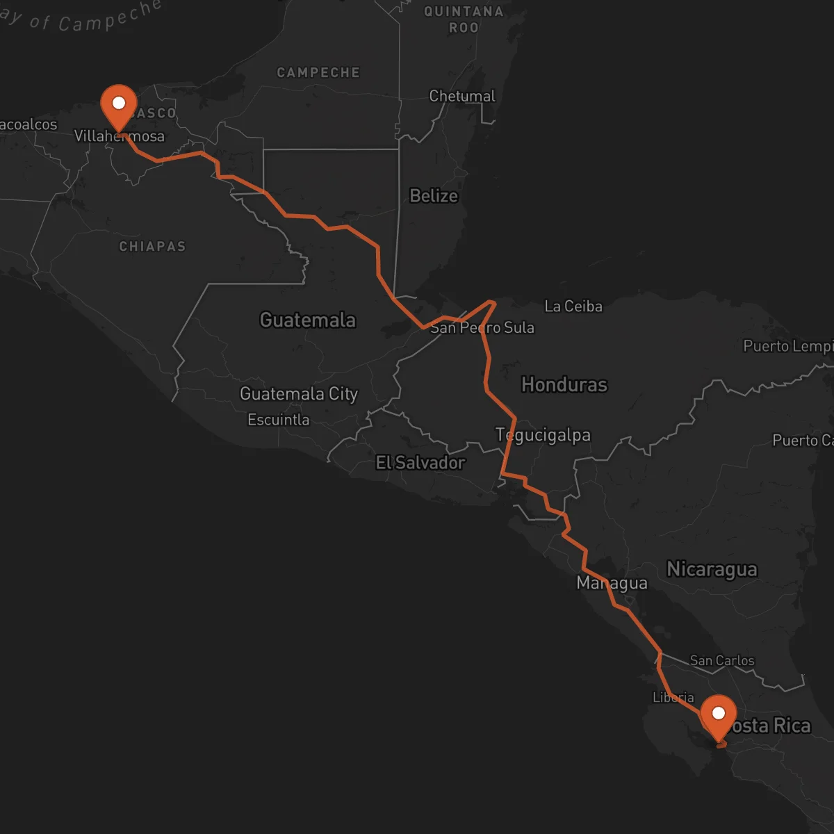 Ruta Villahermosa - Puntarenas