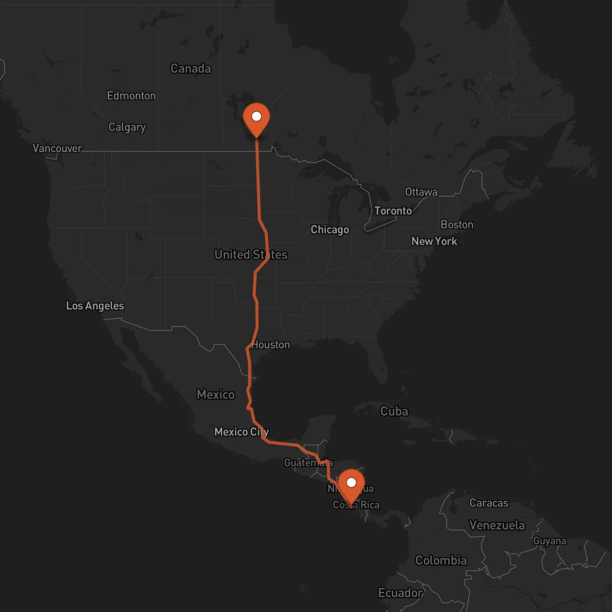 Ruta Winnipeg - Puntarenas